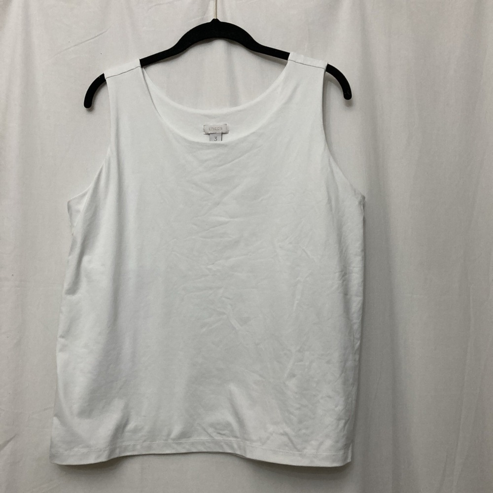 Chico's White Lined Sleeveless Scoop Neck Stretch Tank Top - SZ 3 (XL)